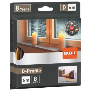 Opakowanie brązowej uszczelki gumowej do drzwi/okien OBI z profilem D.
