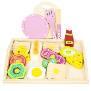 t.b.t. Drewniany zestaw do zabawy dla dzieci do kuchni z talerzem, sztućcami i jedzeniem.