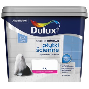 Farba do glazury Dulux, biała, do szybkiego odnawiania płytek ściennych i ceramiki.