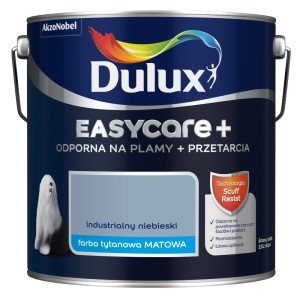 Puszka z farbą Dulux Easycare+ w kolorze Industrialny Niebieski. Matowa, trwała farba do ścian.