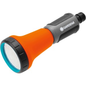 Zraszacz Gardena w kolorze pomarańczowym i szarym, idealny do nawadniania ogrodu.