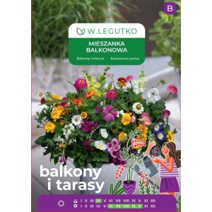 Mieszanka nasion kwiatów W. Legutko na balkony i tarasy. Kolorowa różnorodność kwiatów na lato.