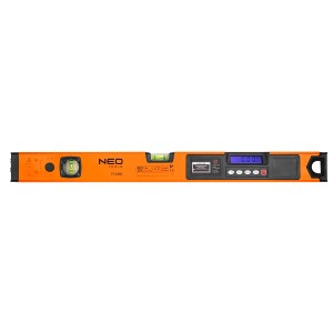 Pomarańczowa poziomica NEO Tools z wyświetlaczem cyfrowym do precyzyjnych pomiarów.