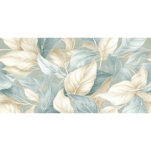 Listwa dekoracyjna z motywem liści w odcieniach beżu i błękitu.