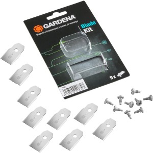 Zestaw noży zapasowych Gardena do robotów koszących, 9 sztuk wraz ze śrubami.