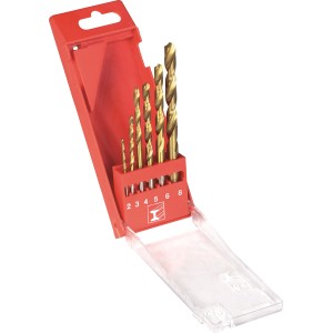 LUX Zestaw wierteł do metalu Classic, 6-częściowy, ze złotymi wiertłami HSS w czerwonym plastikowym pudełku.