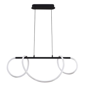 Nowoczesna lampa wisząca LED z trzema pierścieniami, czarno-biała.