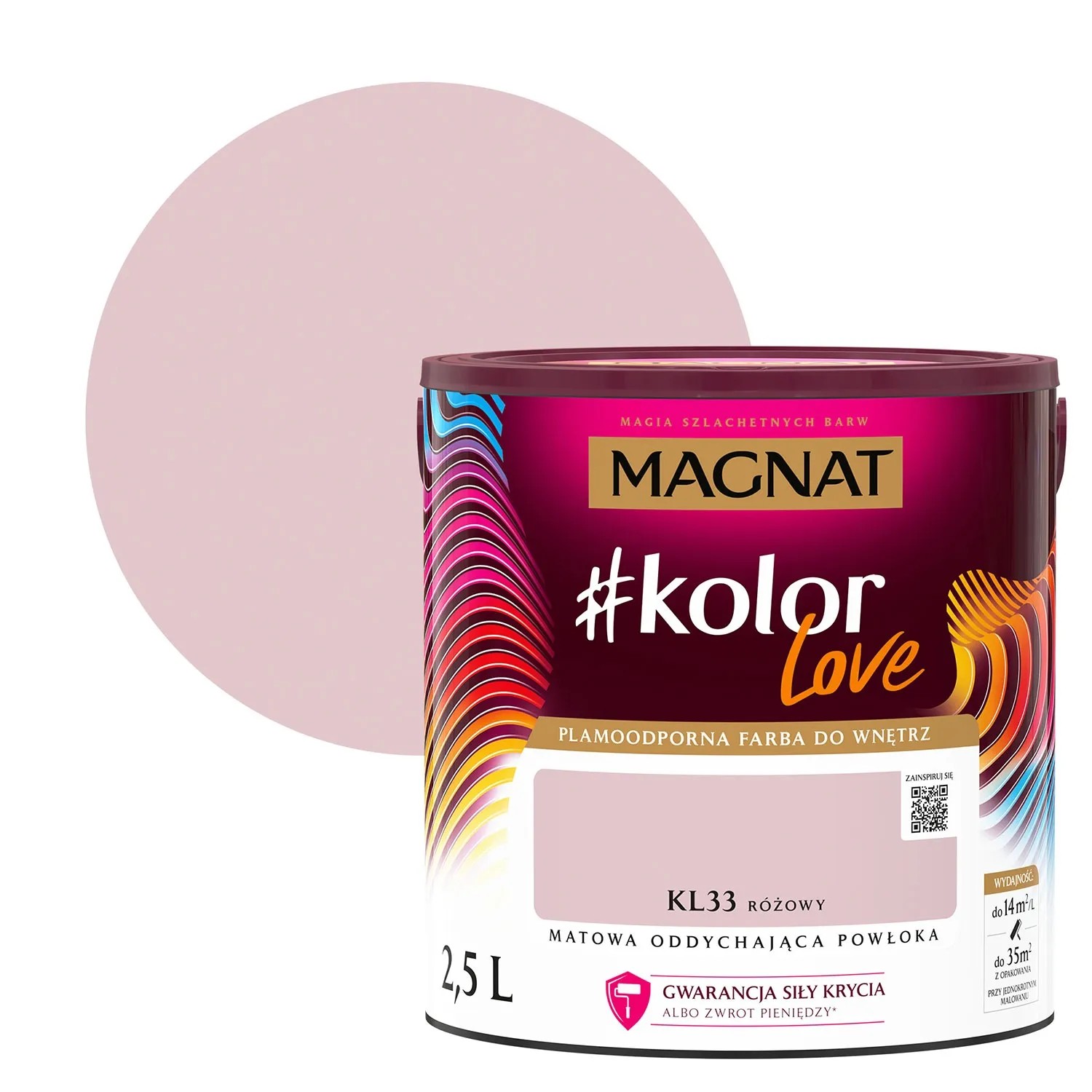 Farba Magnat KL33 Różowy, puszka 2,5L. Kolorowe farby do ścian.