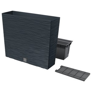 Antracytowa skrzynka na kwiaty t.b.t. z wkładką i płytą podstawy do ogrodu.