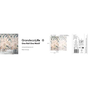 t.b.t. Tapeta z motywami kwiatowymi i ptasimi.