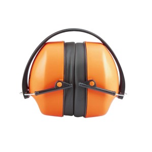 Złożone, pomarańczowe ochronniki słuchu t.b.t. do przechowywania i transportu.