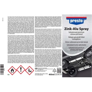 Presto Zink-Alu Spray 400ml do ochrony przed korozją i napraw metalu.