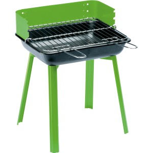 Zielony grill węglowy Grillchef PortaGo z osłoną przeciwwiatrową i rusztem.