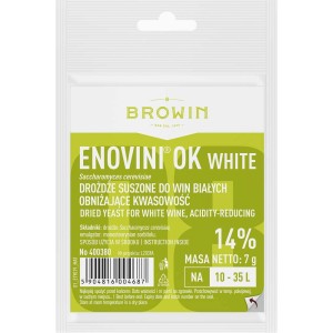 Suszone drożdże do wina białego Browin, obniżające kwasowość. Opakowanie 7g.