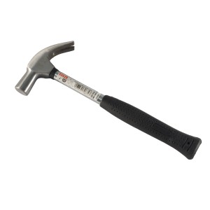 Młotek stolarski z rurkowym trzonkiem i gumowanym uchwytem, 600g, do wbijania i wyciągania gwoździ.
