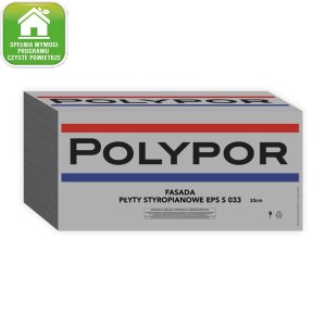 Płyty styropianowe Polypor, izolacja fasadowa EPS S 033, grubość 10 cm.