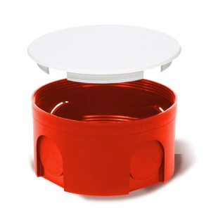 Czerwona puszka podtynkowa z białą pokrywką, kategoria: Puszki podtynkowe.