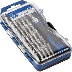 Zestaw bitów precyzyjnych LUX, 32-częściowy, w plastikowym pudełku do precyzyjnych prac śrubowych.