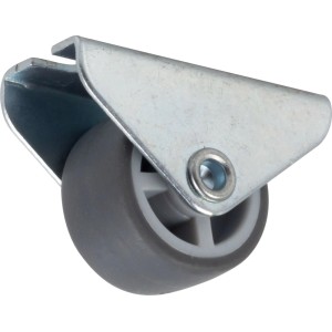 Szare koło transportowe z metalowym uchwytem.