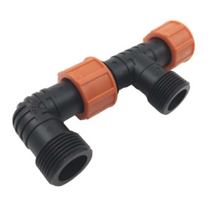 t.b.t. do nawadniania podziemnego, czarna rura z tworzywa sztucznego z pomarańczowymi złączkami.