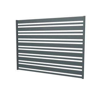 Szary metalowy panel ogrodzeniowy t.b.t. z poziomymi listwami do ogrodu.