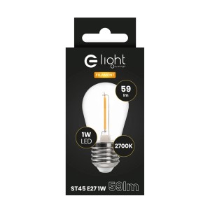 Żarówka LED E27 w pudełku: 1W, 59 lumenów, 2700K, wygląd żarnika.