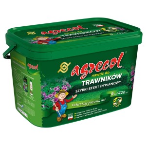Zielone wiadro nawozu do trawników Agrecol dla gęstego, zielonego trawnika. Jakość premium.