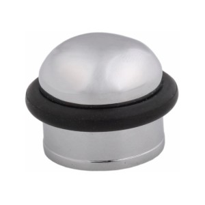 Srebrny odbojnik do drzwi z gumowym pierścieniem do montażu na ścianie.