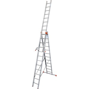 Wielofunkcyjna drabina Krause Tribilo 3x12 szczebli, aluminiowa, do użytku jako drabina przystawna, wysuwana i wolnostojąca.