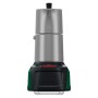 Ekspres akumulatorowy Bosch EasyMoka 18V-2 Inox. Srebrna kawiarka moka na zielono-czarnej podstawie.