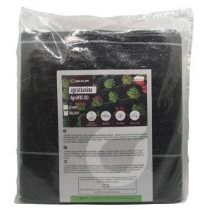 Czarna agrowłóknina/włóknina ogrodowa, zapakowana. Idealna do ściółkowania i zwalczania chwastów.