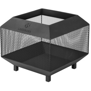 Czarne palenisko Landmann FP-I-440-BKXX z siatkową konstrukcją i czterema nogami.