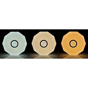 Plafony LED w różnych kolorach światła.