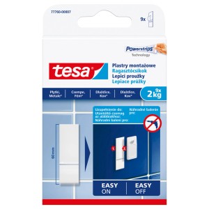 Tesa Powerstrips haczyki samoprzylepne, 9 sztuk, do płytek i metalu, udźwig do 2 kg.