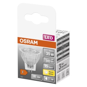 Żarówka LED GU4 Osram, 4.2W, ciepła biel, do nastrojowego oświetlenia.