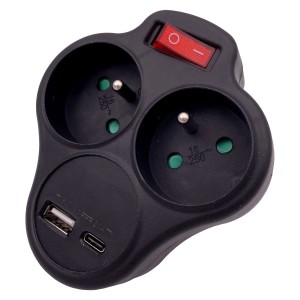 Düwi Rozgałęźnik 2 x 2P+Z USB STAY biały