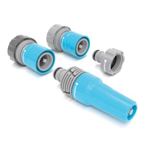 Zestaw pistoletu zraszającego i złączek do węża Cellfast, niebiesko-szary.