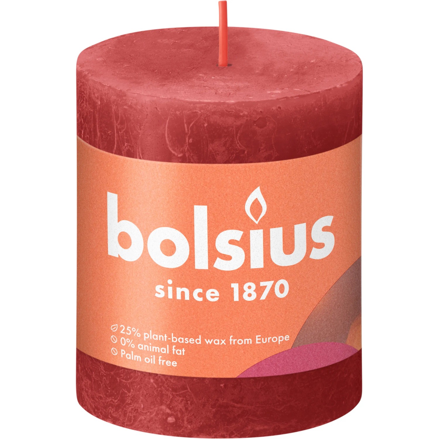 Bolsius Świeca Rustykalna Shine, delikatna czerwień, 80/68 mm. Świeca filarowa do nastrojowego światła.