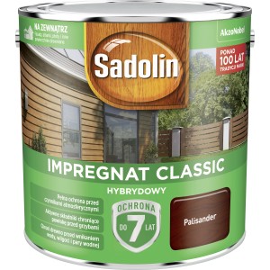 Puszka Sadolin Impregnat Classic, preparat do gruntowania drewna, kolor Palisander, do ochrony drewna na zewnątrz.