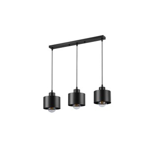 Czarna lampa wisząca t.b.t. z trzema kloszami do użytku wewnętrznego.