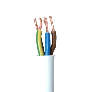 Kabel w izolacji z tworzywa sztucznego, wielokolorowy (zielony, niebieski, brązowy) z białą powłoką.
