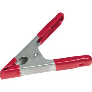 Ścisk sprężynowy metalowy 100 mm z czerwoną powłoką do prac zaciskowych.