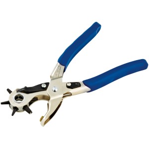 Dziurkacz rewolwerowy LUX 220 mm Comfort z niebieską rączką i 6 wymiennymi końcówkami.
