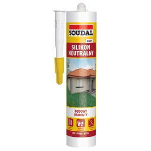 Soudal Silikon Neutralny, biały kartusz z dyszą do budowy i remontów.
