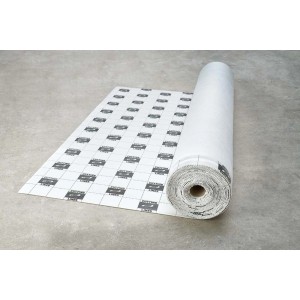 Rolka t.b.t. podkładu wygłuszającego pod panele i parkiet z nadrukiem siatki.