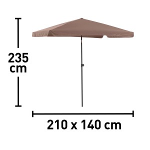 Prostokątny parasol balkonowy Hernando, 210x140 cm, mokka, z funkcją push-up i stalowym masztem.