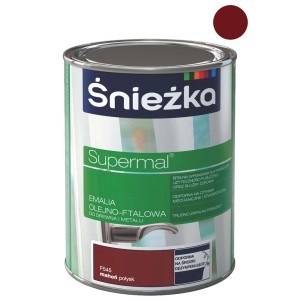 Ciemnoczerwona emalia Śnieżka Supermal, odcień mahoń, do drewna i metalu.