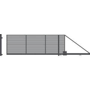 Metalowa brama przesuwna, szary system ogrodzeniowy do ogrodu.