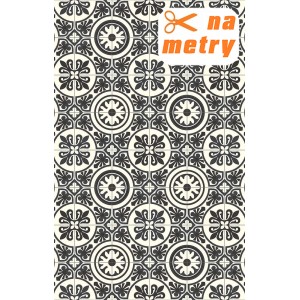 t.b.t. Wykładzina podłogowa PCV ze wzorem kwiatowym w kolorze czarnym i beżowym.