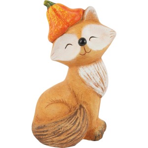 Figurka dekoracyjna lis z dyniowym kapeluszem do dekoracji ogrodu.